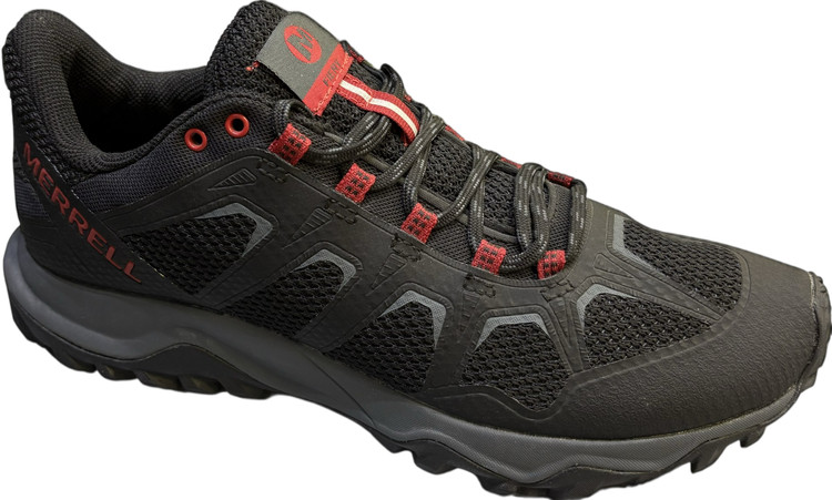 کفش مرل مدل Fiery رنگ قرمز/مشکی، مقاوم در برابر سایش و مناسب پیادهروی طولانی